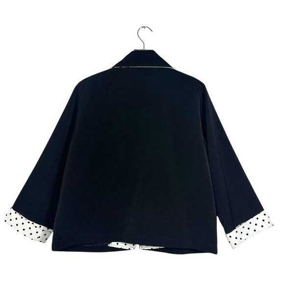 Caroline Rose Black Zip Front Jacket Polka Dot Cuff Pockets Womens Size Medium - Picture 5 of 13